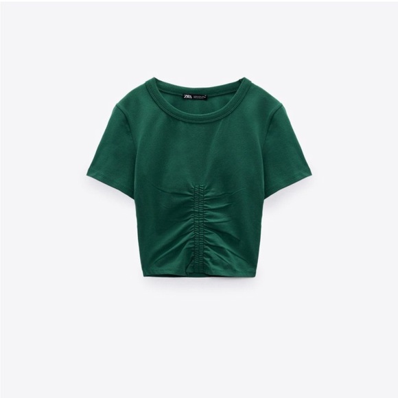 ZARA T-SHIRT WITH RUCHING GREEN - Picture 4 of 4